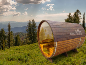 Barrel Sauna With A Glass Wall from Saneco
